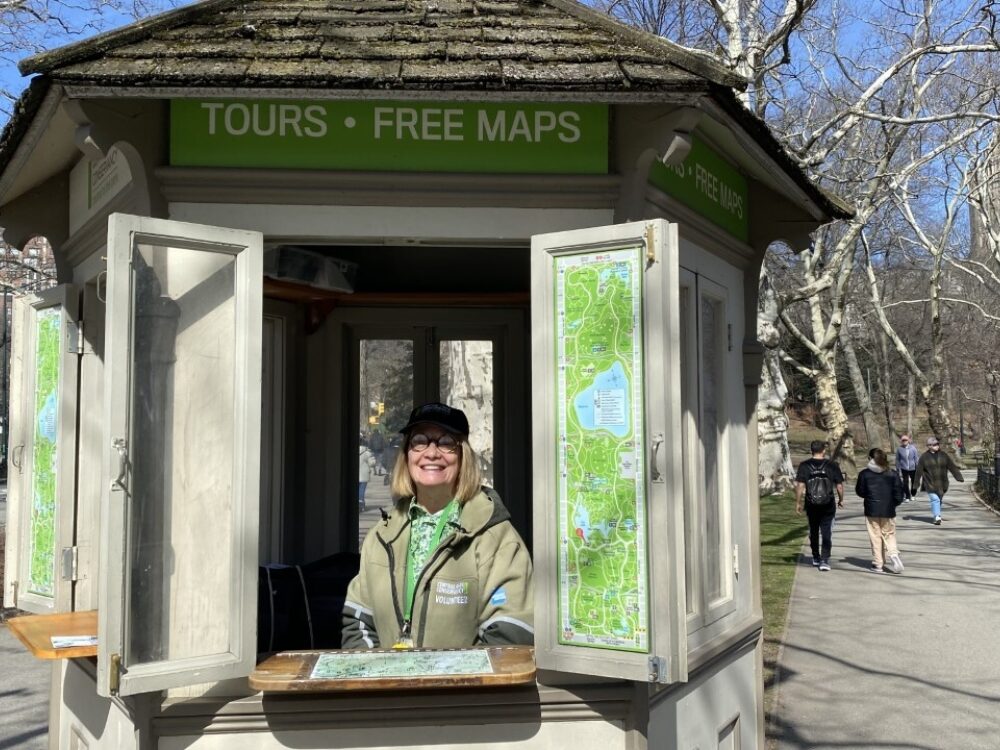 Greeter in a booth at Central Park