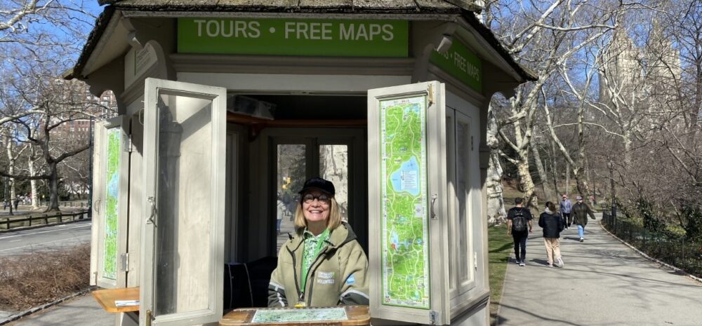 Greeter in a booth at Central Park