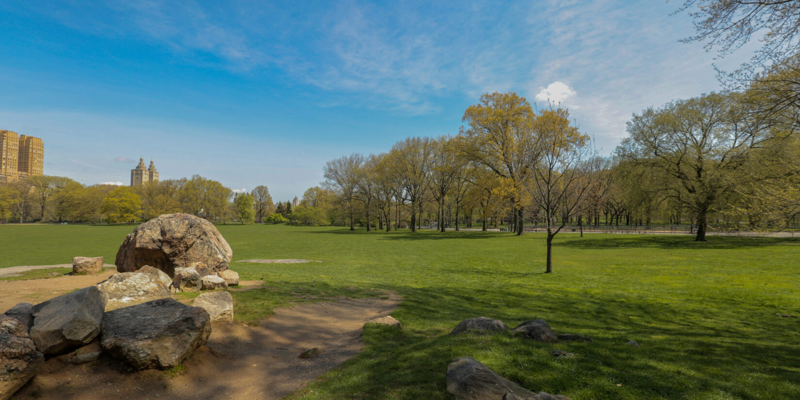 The Sheep Meadow in spring, pictured empty of park visitors