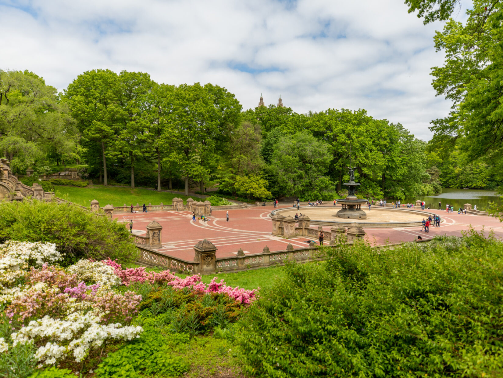 Bethesda Terrace embedded in the lush green foliage of summer