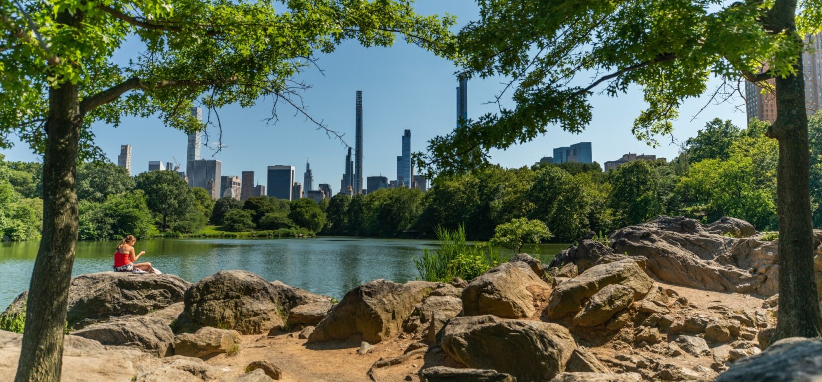 A view across the Lake from the Ramble with the skyline on the horizon