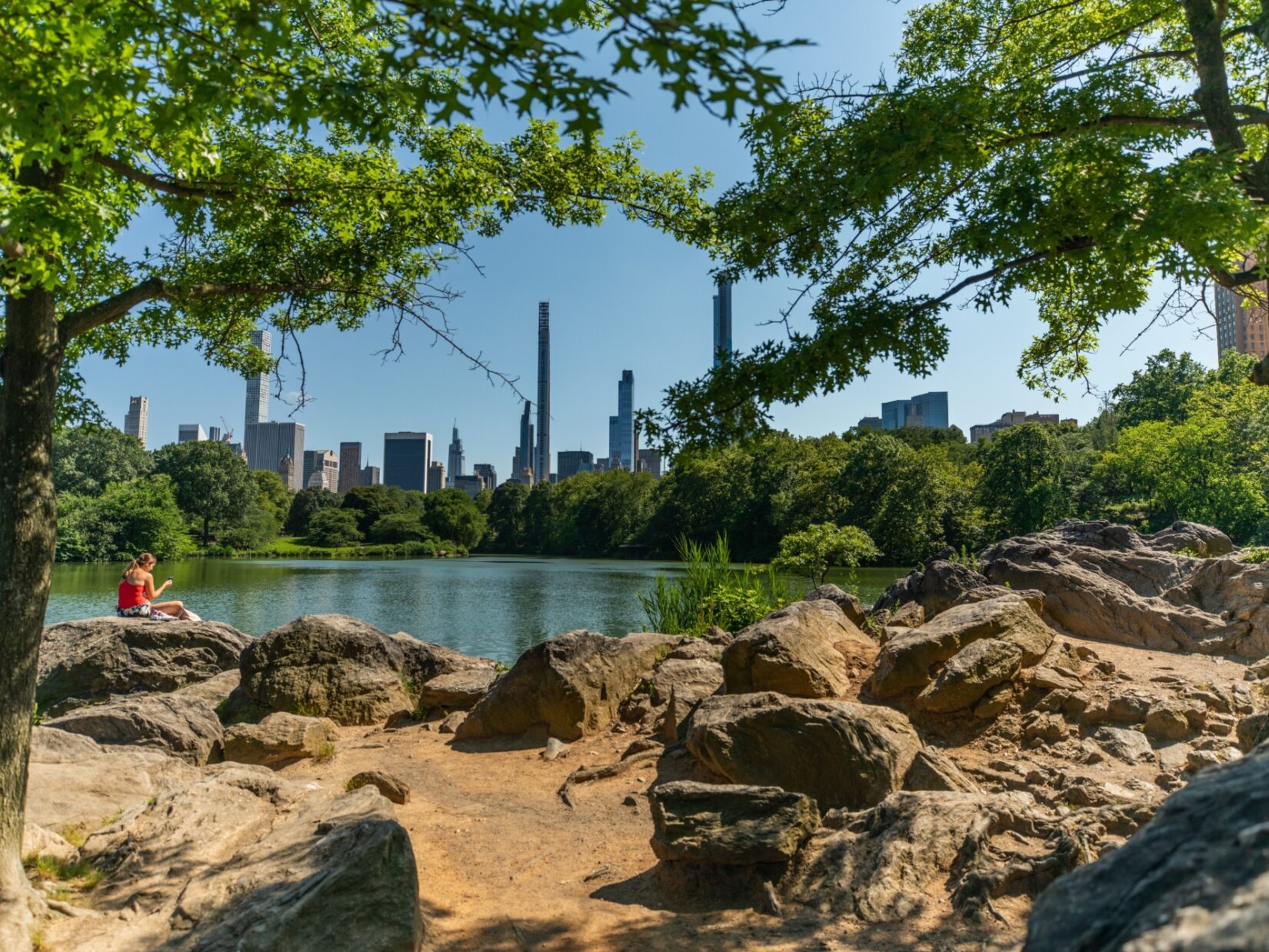 A view across the Lake from the Ramble with the skyline on the horizon