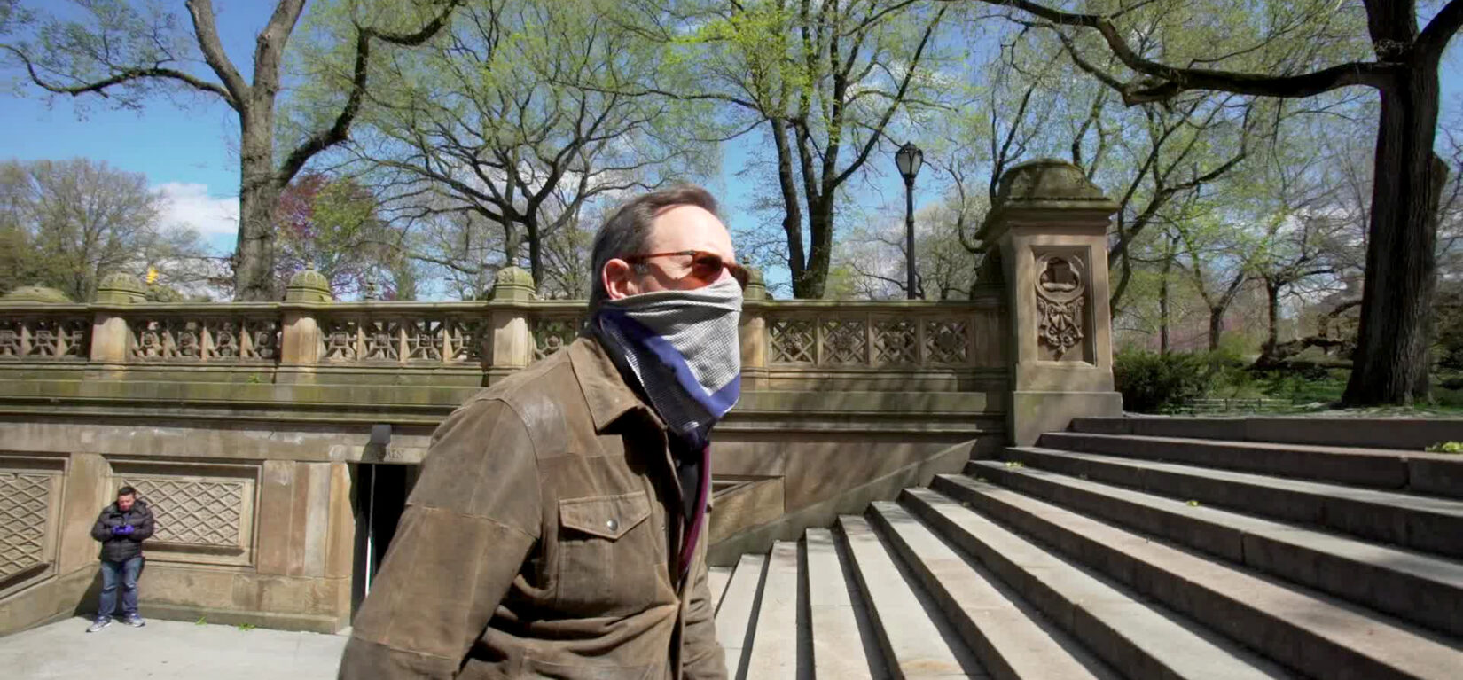 Anthony Mason walking up the stairs at Bethesda Terrace