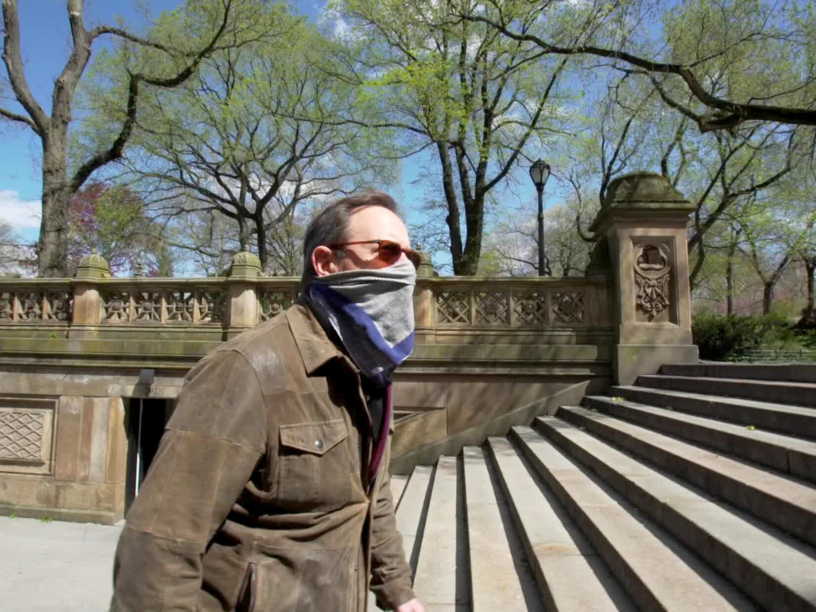 Anthony Mason walking up the stairs at Bethesda Terrace