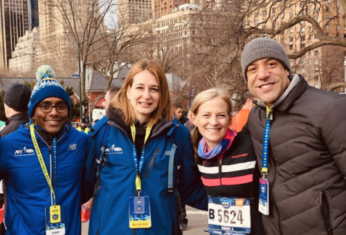 Mary Wittenberg and three colleagues at the NYC Half