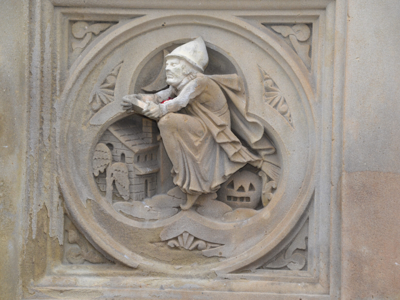 Detail of the witch carving at Bethesda in Central Park