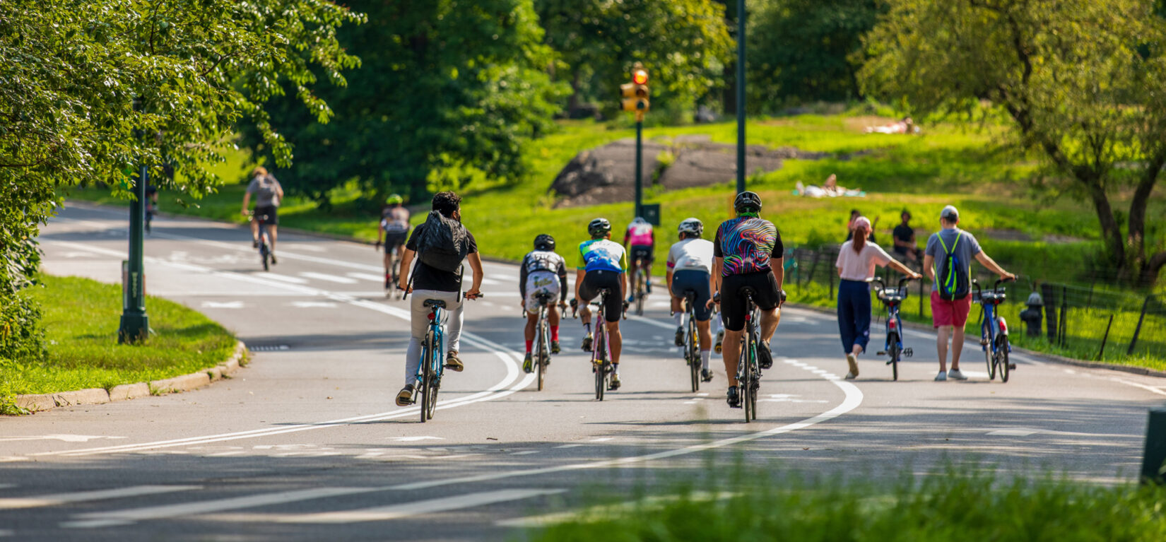 Bicyclists using the bike lanes of the roadway that circles the Park