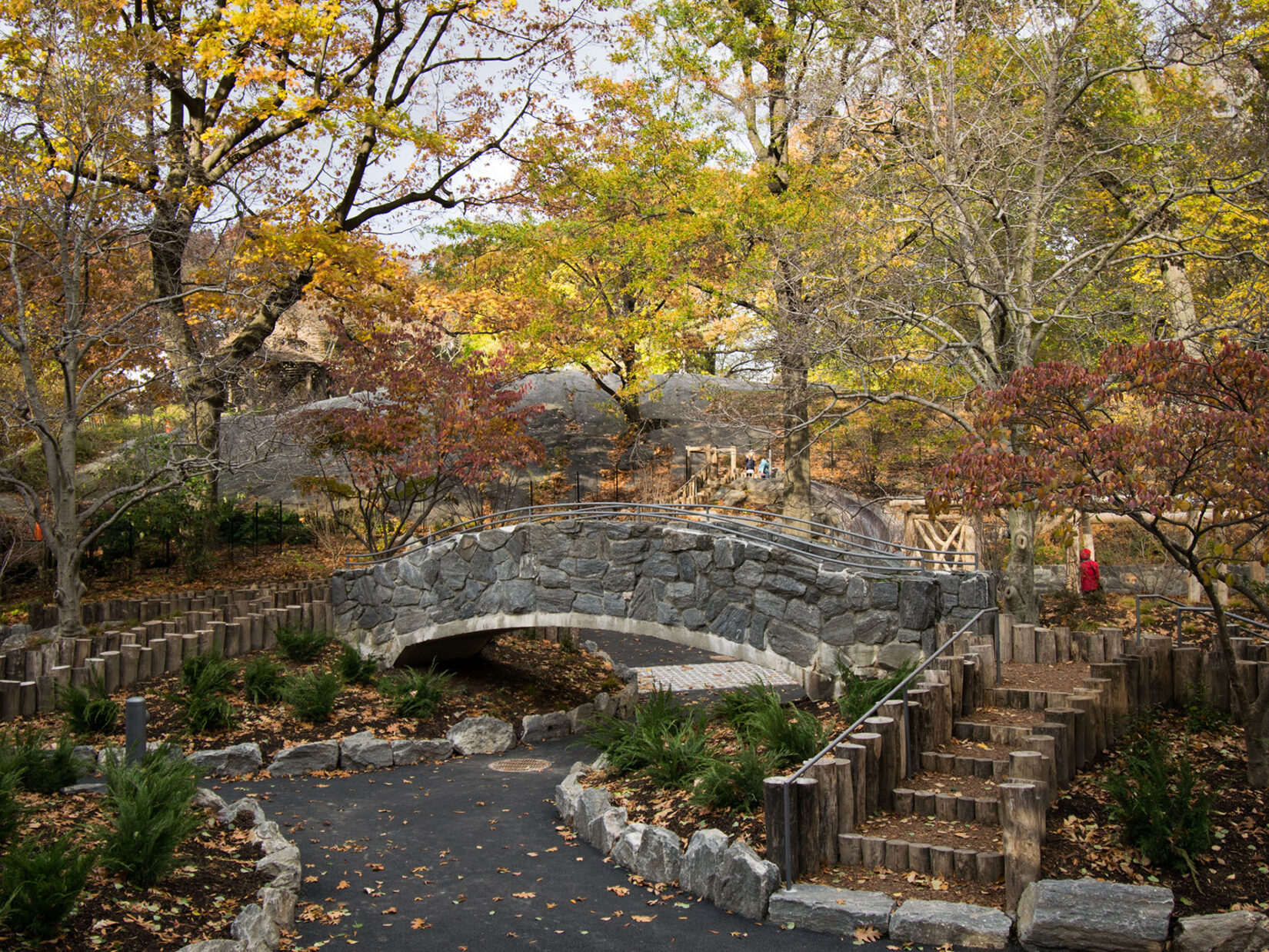 Fall foliage highlights the rustic theme of the playground