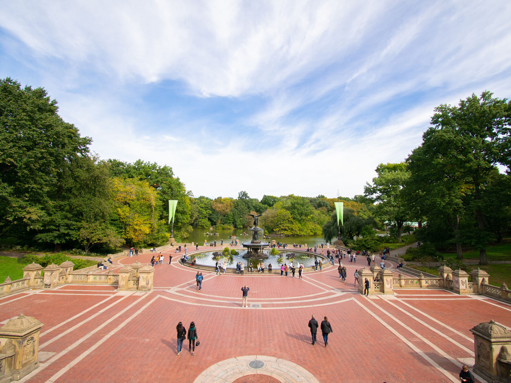 A wide-angle photograph of Bethesda Terrace taken from above