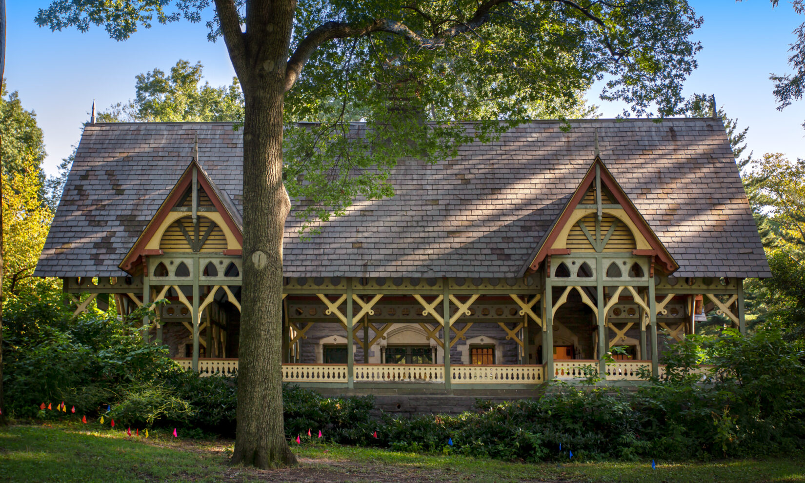 A view of the Dairy from the south, showing the length of the covered entrance.