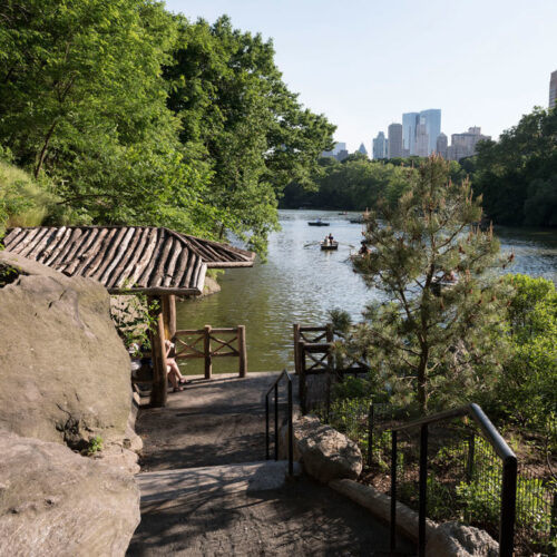 Chambers Boat Landing with the Lake in the background and apartment buildings on the horizon.