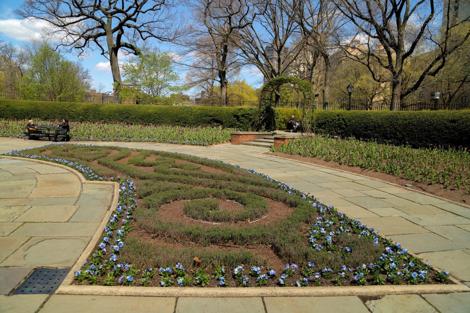 A manicured flower bed in early spring