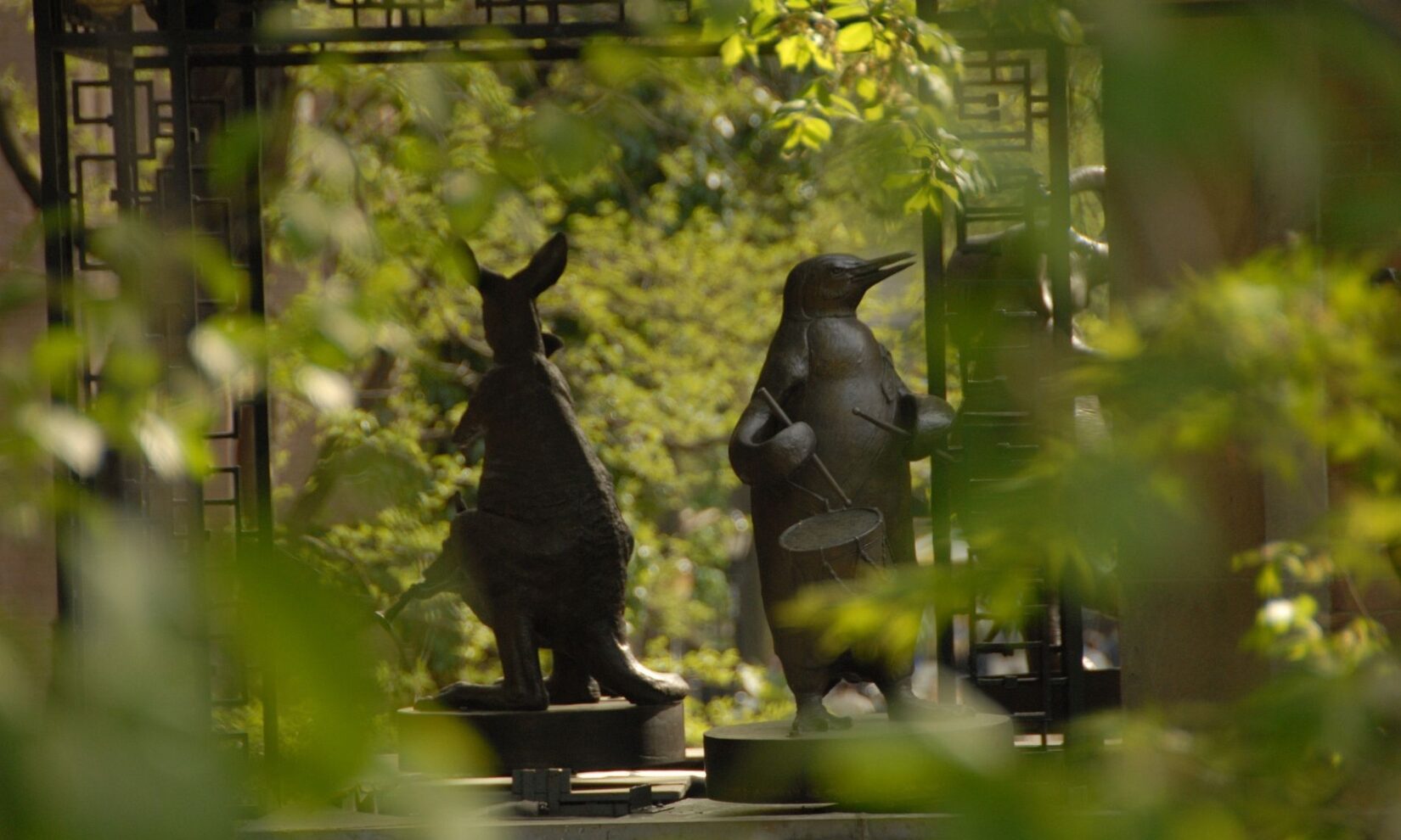 Detail of the hare and penguin figures of the Clock.