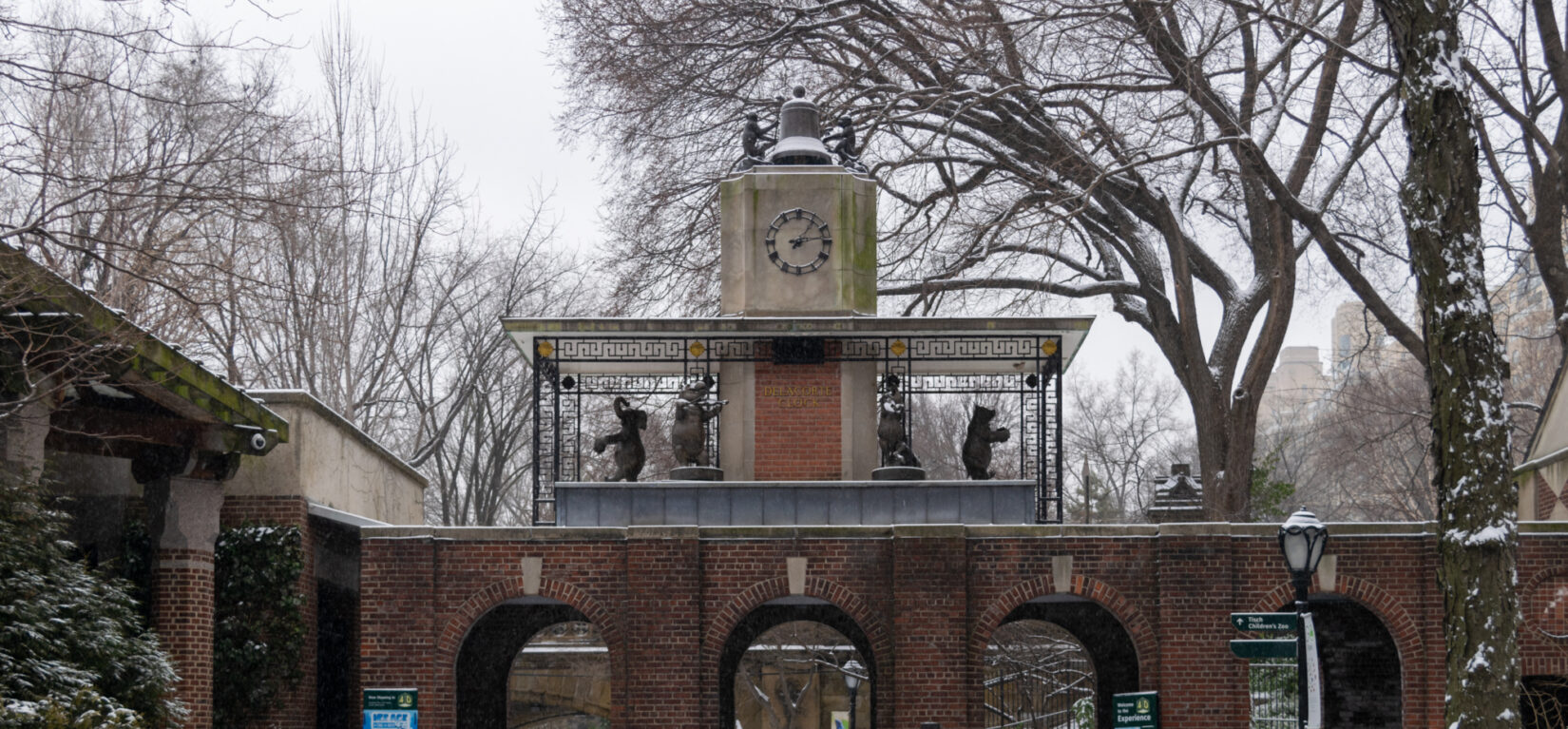 The animals that make up the Delacorte Clock add charm to a winter day