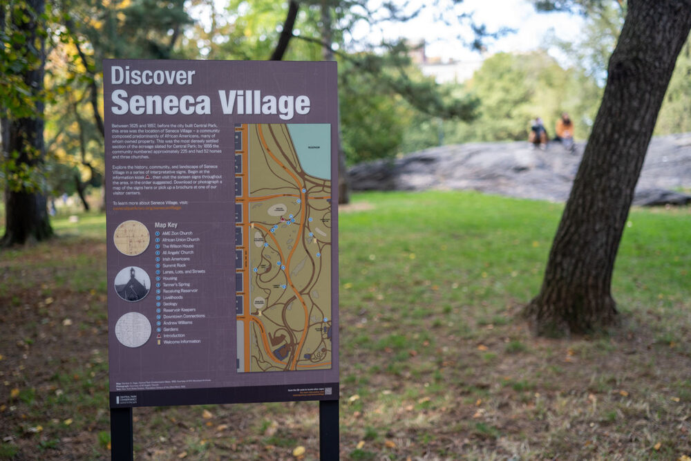 An example of the signage for Seneca Village