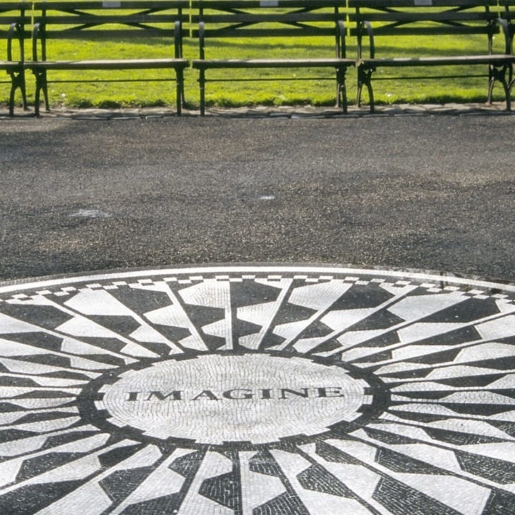 A view looking across the mosaic to the benches that line the location