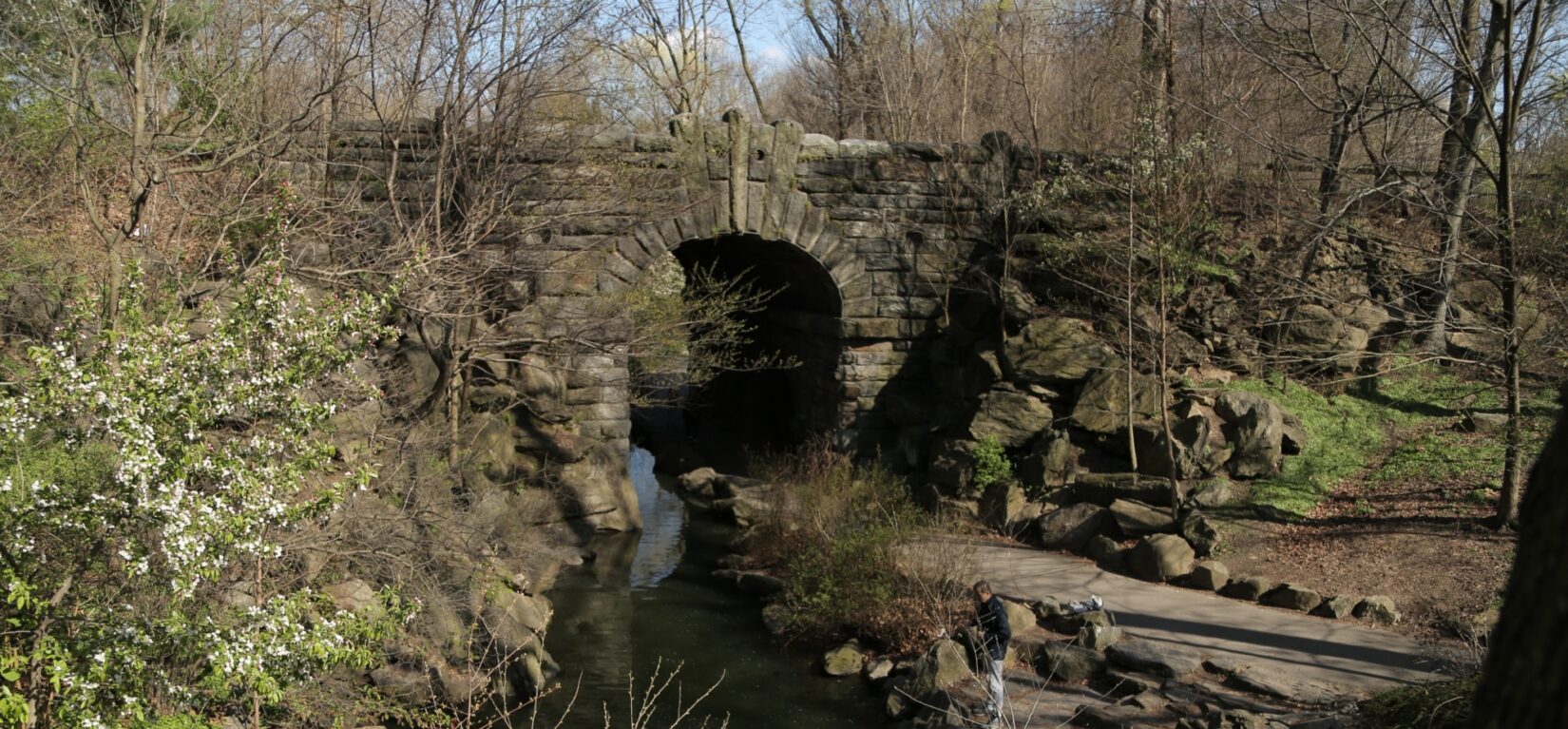 Glen Span Arch spanning the Ravine and a narrow footpath in winter