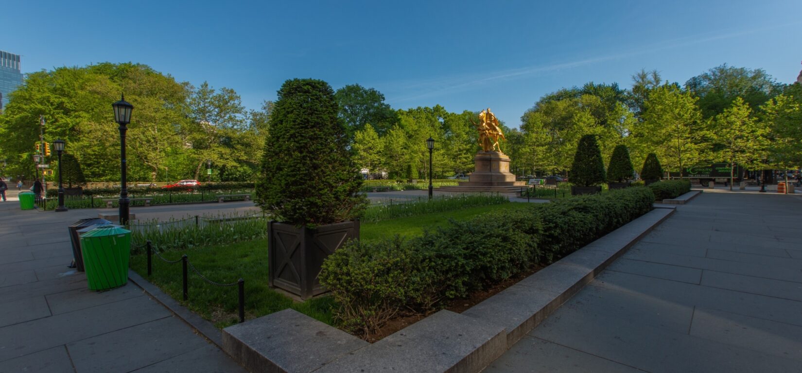 A view of Grand Army Plaza showing the equestrian statue of General Sherman