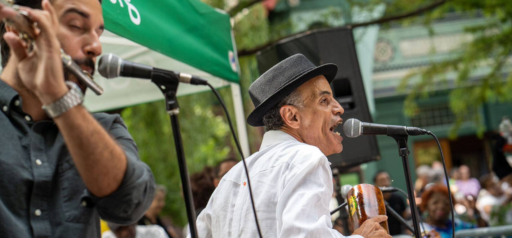 Performers with an accordion and a flute entertain at the festival