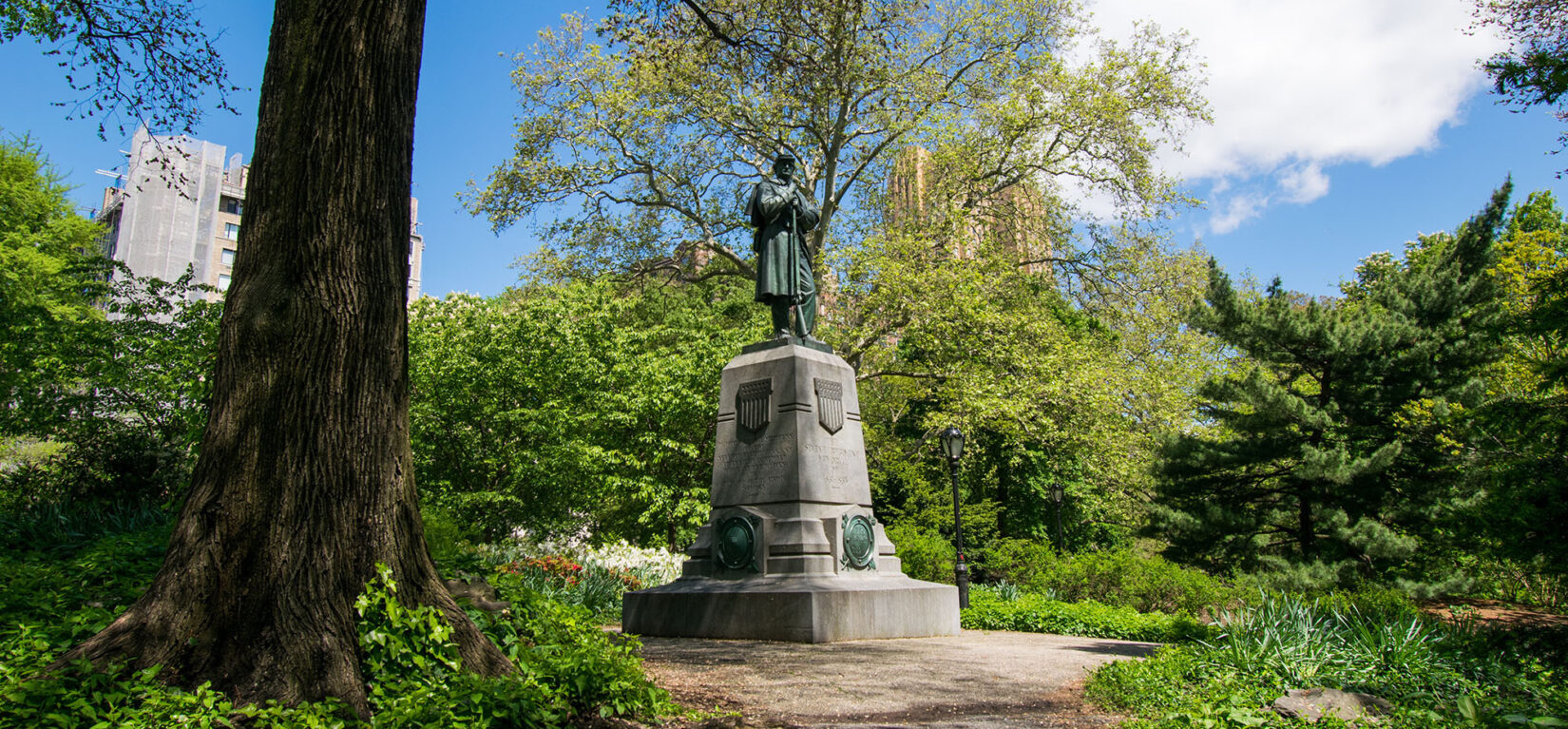 The Seventh Regiment memorial pictured on a sunny dy