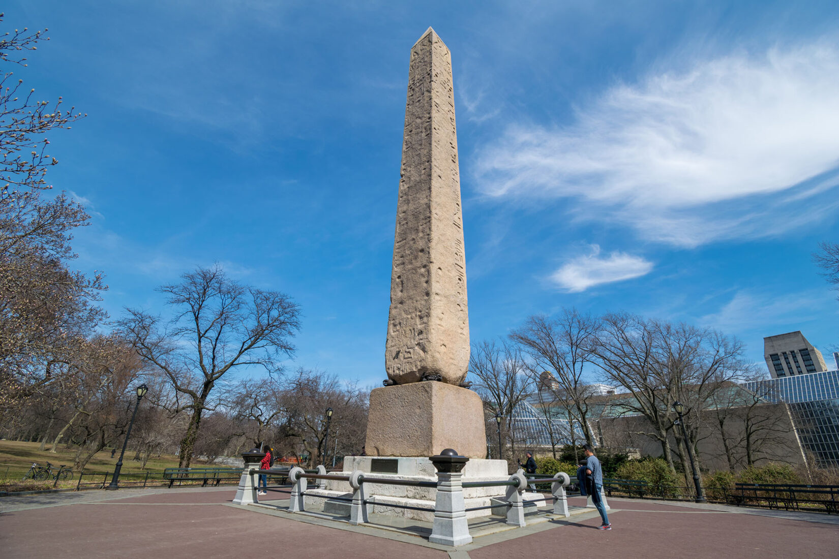 The Obelisk, also known as Cleopatra's Needle, seen under a clear sky in spring