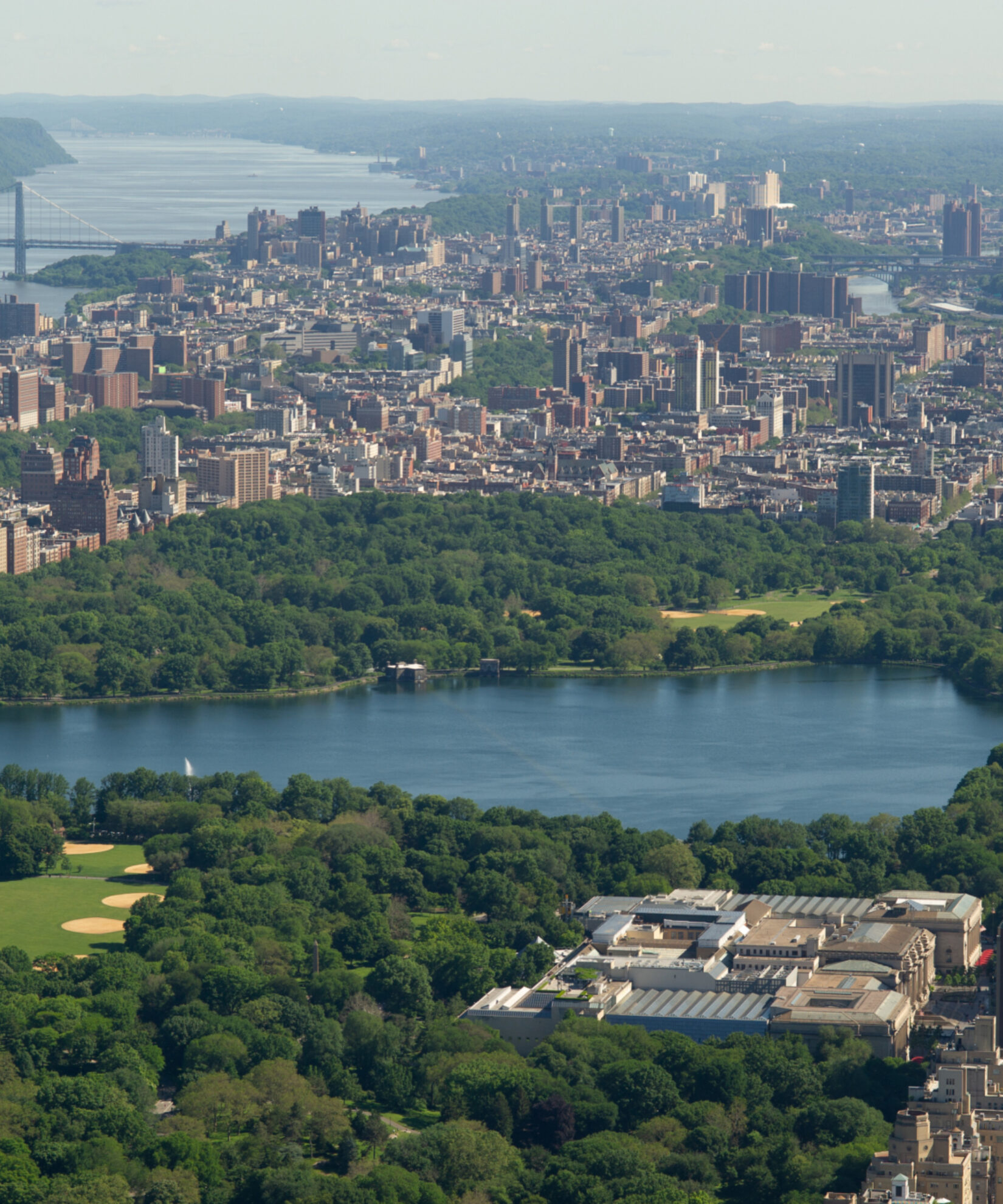 Aerial shot of the Reservoir in Central Park