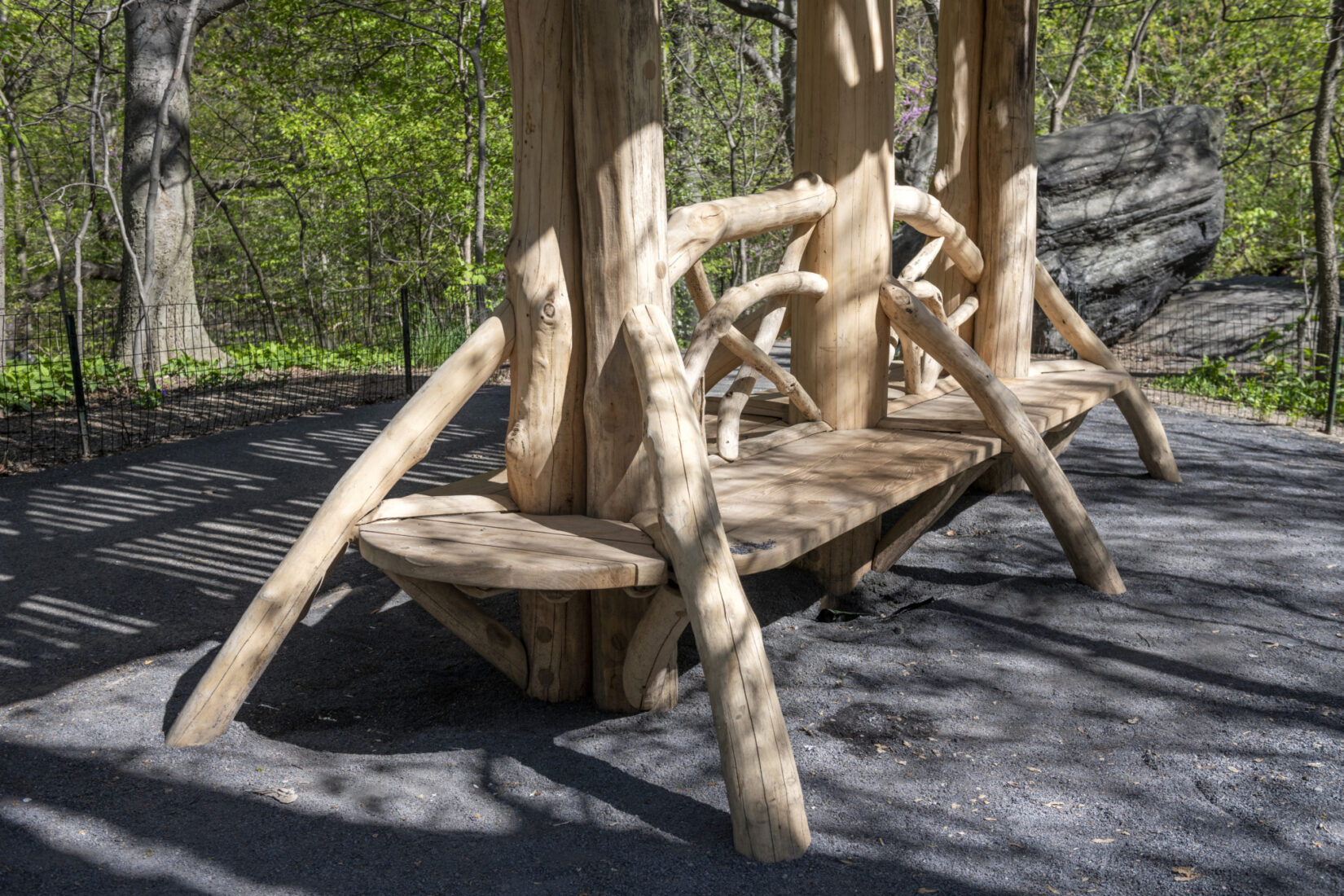 Completed Log Shelter, The Ramble, Central Park NYC