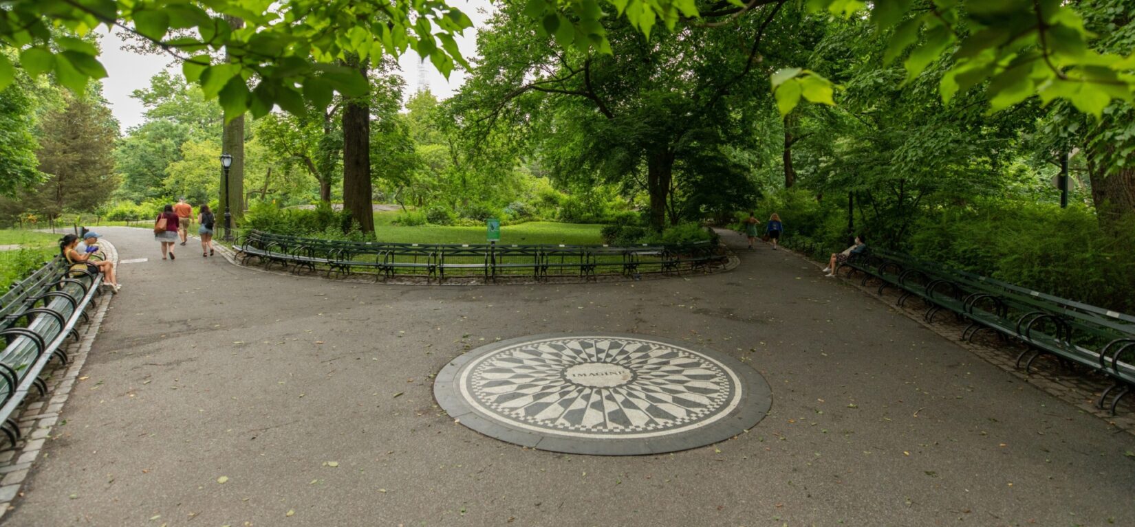 A fish-eye view of the mosaic at Strawberry Fields, seen in summer