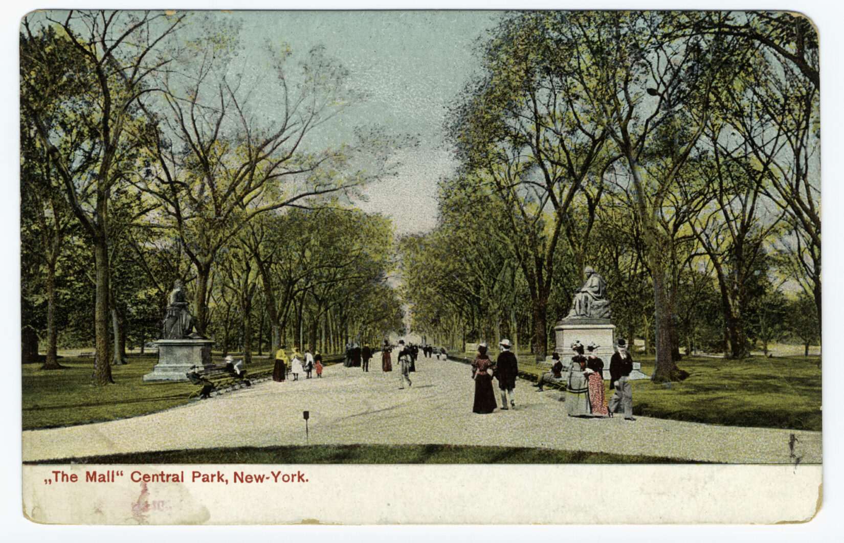 Colorized postcard from the turn of the century looking down the length of the Mall