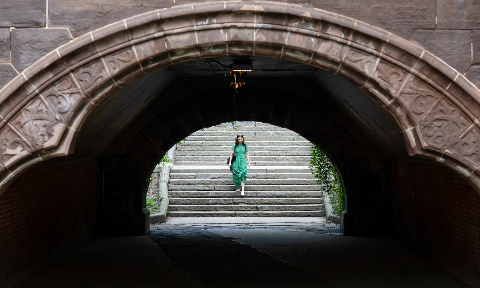 A view looking through the arch and up the steps beyond.