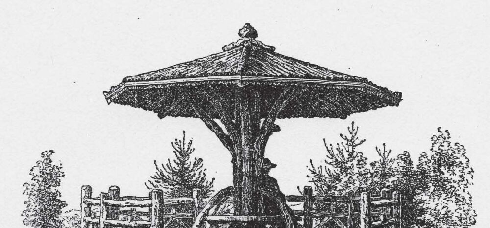 Historic rendering of a rustic structure in the Park