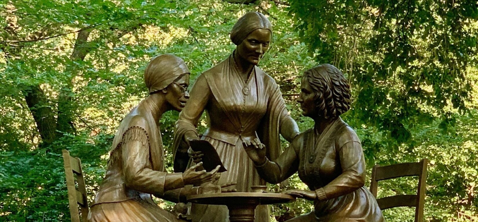 The bronze figures of Sojourner Truth, Susan B. Anthony, and Elizabeth Cady Stanton