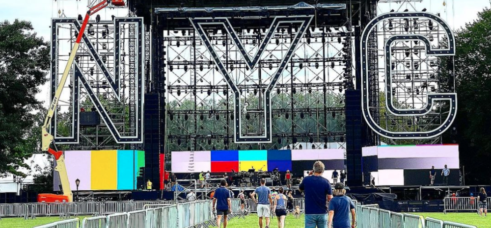 The stage set on the Great Lawn the day before the event.