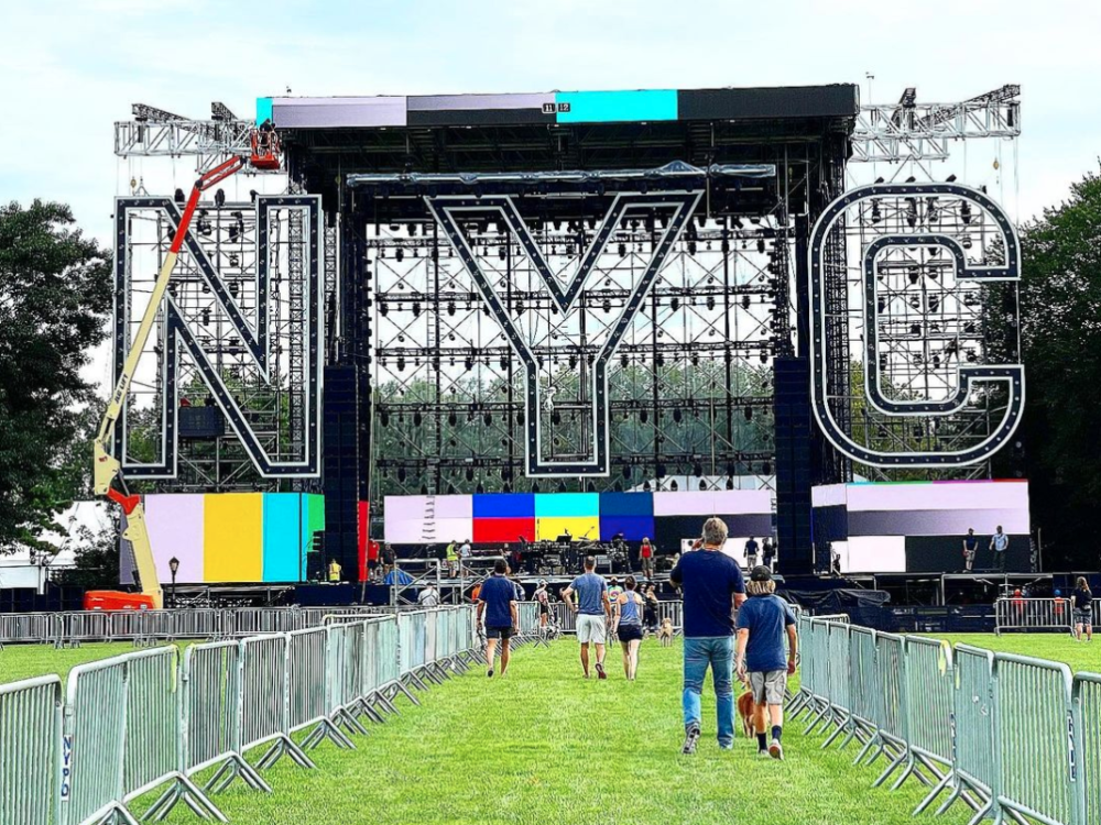 The stage set on the Great Lawn the day before the event.